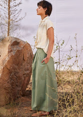 A Model Wearing Green Cotton Mul Sage flare curated by Only Ethikal